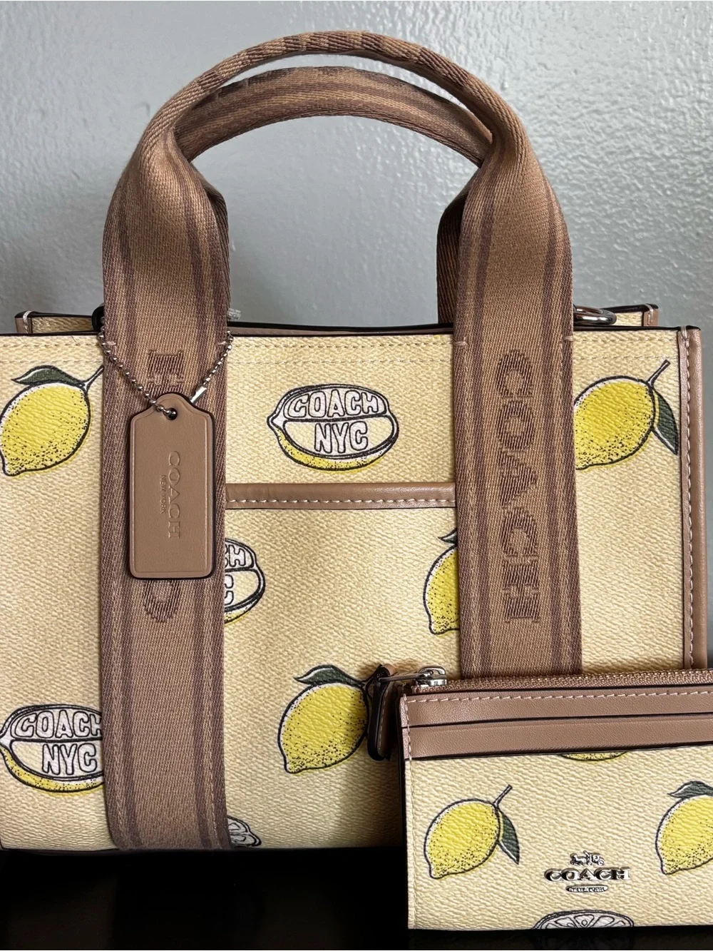 NWT Coach NYC Lemon Mini Tote Crossbody Bag / Matching Zip Card Case & Dust Bag